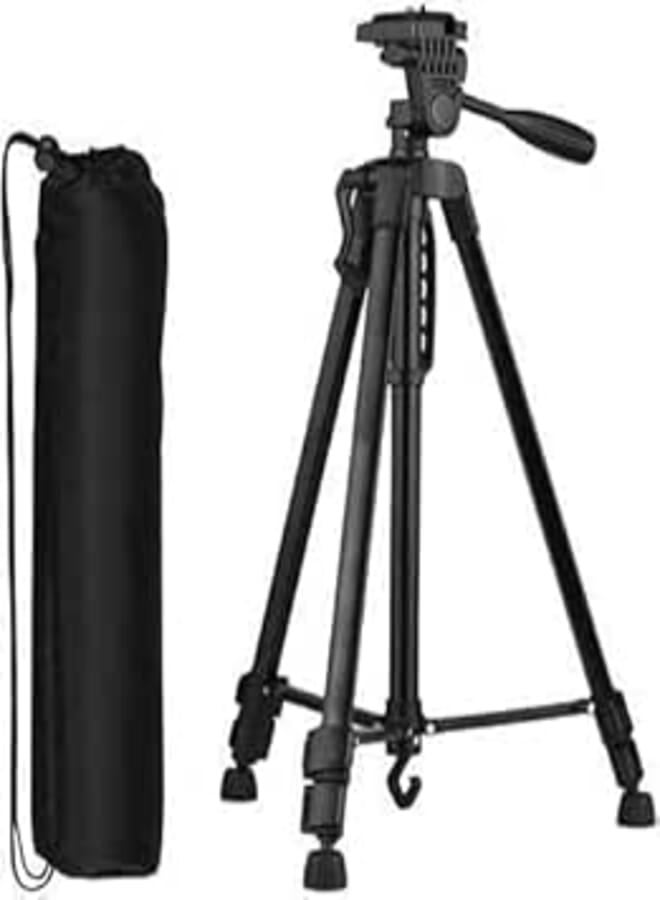 Exxelo Mobile Phone and Camera Stand with Tilt Pan 360 Degree Horizontal & Vertical Rotating Head 55 Inches Height- Free Mobile Holder